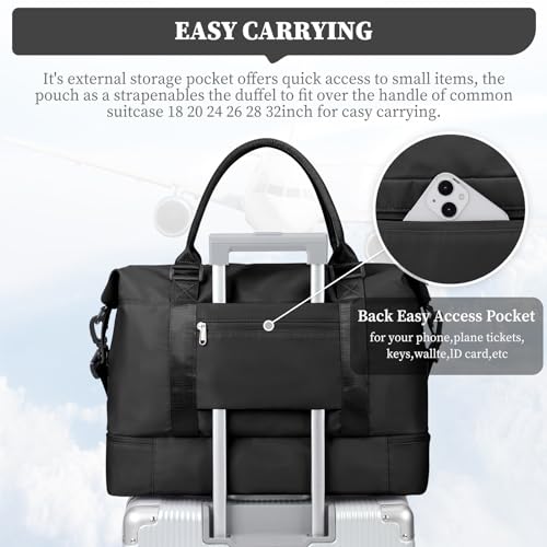 Weekender Bags for Women,Personal Item Travel Bag with Shoes Compartment,Overnight Travel Duffel Bag with Toiletry Bag,Medium - color: Black, size: Medium