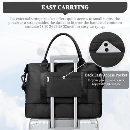 Weekender Bags for Women,Personal Item Travel Bag with Shoes Compartment,Overnight Travel Duffel Bag with Toiletry Bag,Medium - color: Black, size: Medium
