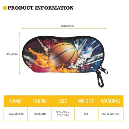 AFPANQZ Glasses Case with Carabiner Hanging Portable Neoprene Zipper Sunglasses Case Soft Lightweight - color: Basketball Flame Smoke