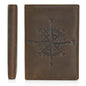 Polare Slim RFID Blocking Leather Passport Holder Travel Bifold Wallet For Men(Dark Brown Compass) - color: Dark Brown Compass