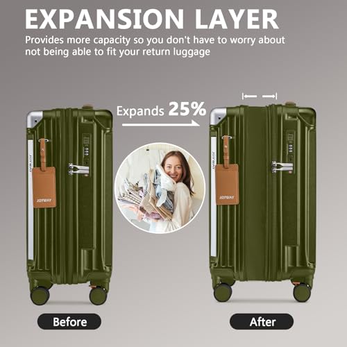 Joyway Luggage Sets 3 Piece, Expandable Suitcase with Smart Cup Holder and USB Port, Hardside Carry On Checked with TSA Lock Spinner Double Wheels, DarkGreen - color: DarkGreen, size: 3 piece set (20/24/28inch NEW)