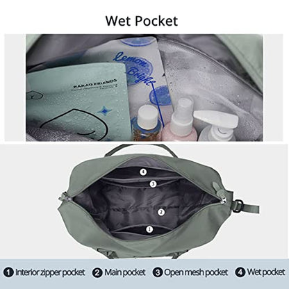 Travel Gym Bag for Women, LANBX Tote Bag Carry on Luggage Sport Duffle Weekender Overnight Bags with Wet Pocket (B-Olive Green) - color: B-Olive Green