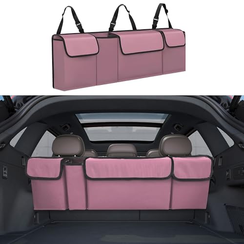 Car Trunk Organizer, Backseat Hanging Large Storage with Adjustable Straps,Waterproof PVC Collapsible Cargo Bag, Car Interior Accessories for Auto SUV MPV (Pink) - color: Pink
