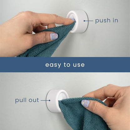S&T INC. Round Adhesive Push Towel Hooks for Kitchen, Hand and Dish Towels, Matte White, 4 Pack - color: Matte White