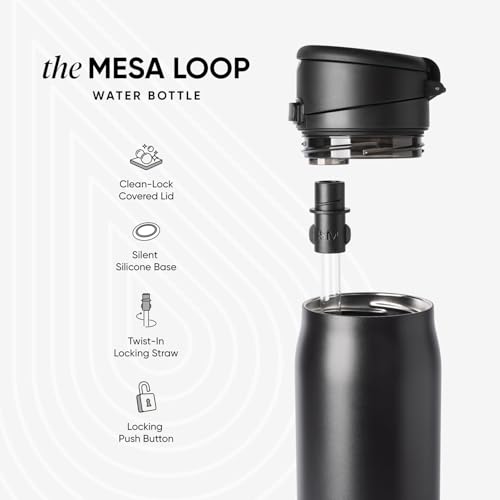 Simple Modern Mesa Loop Water Bottle with Covered Straw and Handle | 24oz Cup Holder Friendly Insulated Stainless Steel Bottles for Travel, Sports and School | Glacier Bay - color: -Glacier Bay, size: 24 Ounces