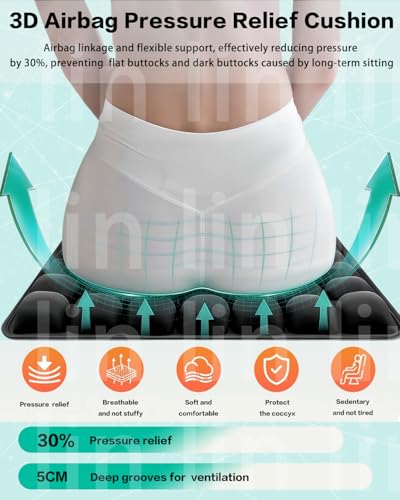 Inflatable Travel Seat Cushion, 3D Airbag Wheelchair Cushions, Airplane Seat Cushion for Long Flights Without Air Pump, Coccyx Cushion for Tailbone Pain,for Office Chair, Cars, Stadiums