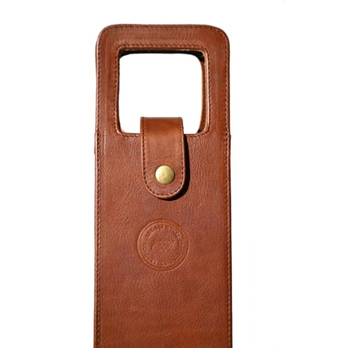 Premium Collection Single Bottle Wine Tote, Blue | Genuine Leather, Secure Locking Strap, Elegant & Durable, Sophisticated Gift for Wine Enthusiasts - color: Blue