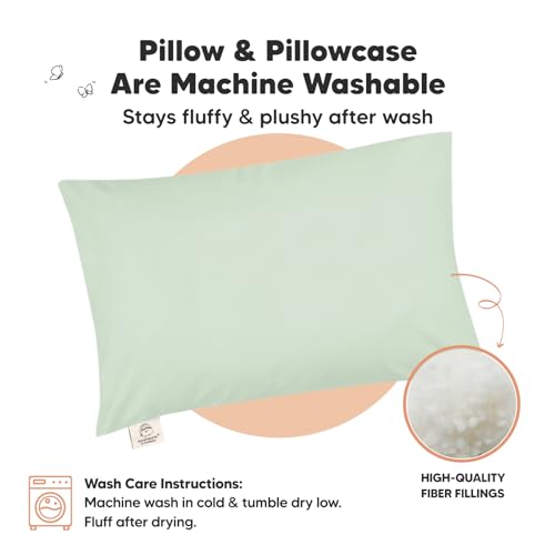 KeaBabies Organic Toddler Pillow with Pillowcase, Jumbo 14X20 - Soft Cotton Toddler Pillows for Sleeping - Machine Washable - Perfect for Travel, Toddler Bed Set (Sage) - color: Sage