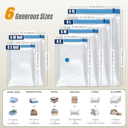 35 Pack Vacuum Storage Bags with Hand Pump, Compression Space Saver for Comforter, Bedding, Blanket Storage, Vacuum Seal Bags for Clothing, Travel Luggage Suitcase and Closet Organizer - size: 35 Combo