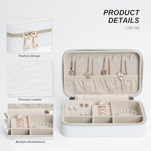 Travel Jewelry Case Stylish PU Leather Small Jewelry Case Organizer with Zipper Closure, Protects Jewelry from Scratches, Perfect Daily Companion White - color: White2