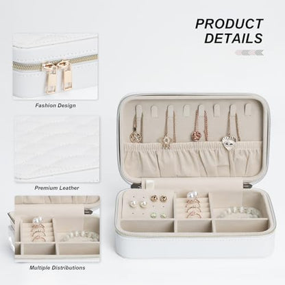 Travel Jewelry Case Stylish PU Leather Small Jewelry Case Organizer with Zipper Closure, Protects Jewelry from Scratches, Perfect Daily Companion White - color: White2