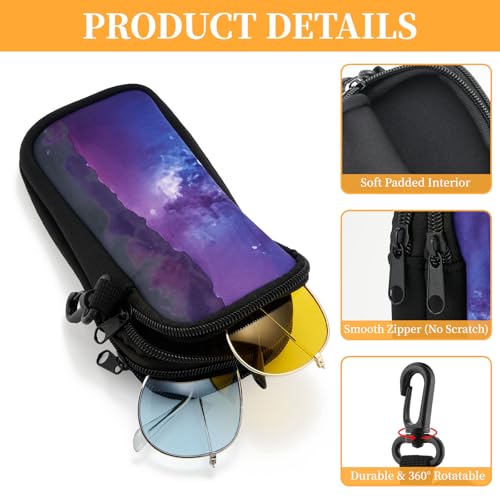 WOZEAH Double Eyeglass Case with 2 Compartments, Travel Eyewear Organizer for Two Pairs of Glasses - color: Purple Galaxy