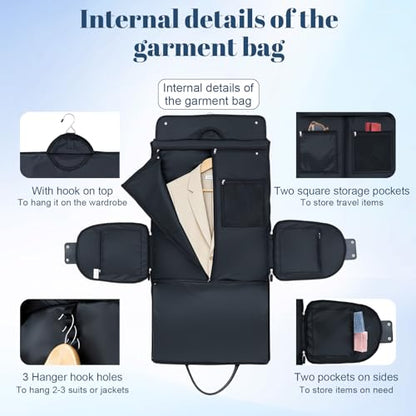 GARPROVM Garment Bags for Travel Women, 3 in 1 Convertible Garment Duffle Bags with Separated Tote Bag, Waterproof Suit Bag Travel Carry On Luggage Weekender Bag for Business Trip, Black - color: Black