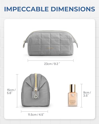 BAGSMART Makeup Bag Travel Toiletry Bag, Puffy Padded Make Up Bags for Women Makeup Organizer Case, Wide-open Pouch Purse Travel Essentials Toiletries Accessories Brushes, Gray - color: 06-Grey