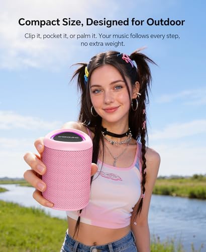 Portable Bluetooth Speaker Beach Essentials: Powerful Crystal Clear Sound/Dynamic Light/IPX5 Waterproof/All Day Playtime/Wireless BT 5.3/TWS Paring, Dad Gifts, Outdoor|Travel|Camping|Pool Accessories - color: Pink