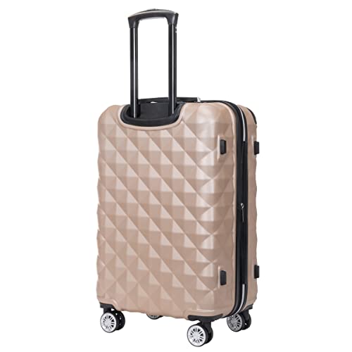 Kenneth Cole REACTION Diamond Tower Collection Lightweight Hardside Expandable 8-Wheel Spinner Travel Luggage, Rose Champagne, 24-Inch Checked - color: Rose Champagne, size: 24-Inch Checked