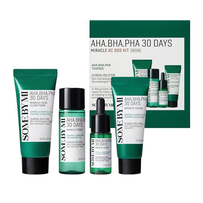 SOME BY MI AHA BHA PHA 30Days Miracle AC SOS Kit - Toner 1.01Oz, Serum 0.33Oz, Cream 0.7Oz, Foam 1.01Oz - Mild Exfoliating Daily Skin Care Set - Skin Wastes, Sebum, Oiliness Care - Korean Skin Care - color: Miracle Kit with Foam