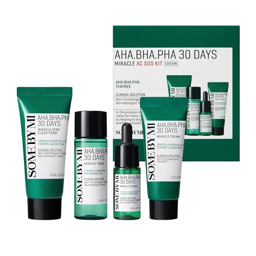 SOME BY MI AHA BHA PHA 30Days Miracle AC SOS Kit - Toner 1.01Oz, Serum 0.33Oz, Cream 0.7Oz, Foam 1.01Oz - Mild Exfoliating Daily Skin Care Set - Skin Wastes, Sebum, Oiliness Care - Korean Skin Care - color: Miracle Kit with Foam