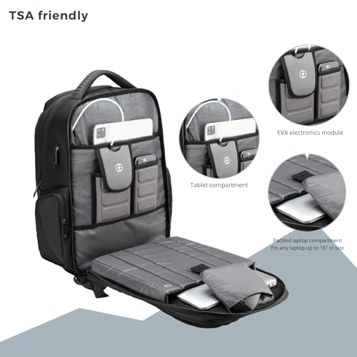 Swissdigital Design Men's Laptop Backpack with Apple Find My, Business Travel Backpack with USB Charging Port and RFID Protection, Work Backpack Fits 15.6 inches Computer,Black| SD16959508F-01 - color: Black-finder