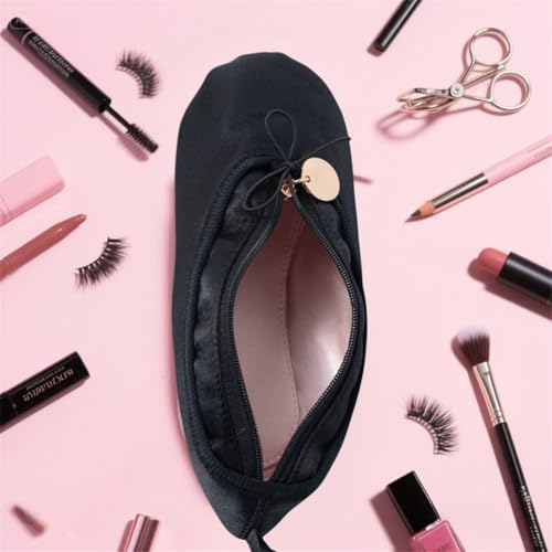 Ballet Dance Shoe Makeup Bag For Little Girls, Ballerina Slipper Makeup Pouch Bag, Ballet Pointe Shoes Gifts (Black) - color: Black