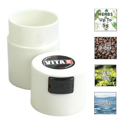 Vitavac - 5g to 20 grams - Patented Airtight Container | Multi-Use Vacuum Seal Portable Storage Container for Dry Goods, Food, and Herbs - White - color: White