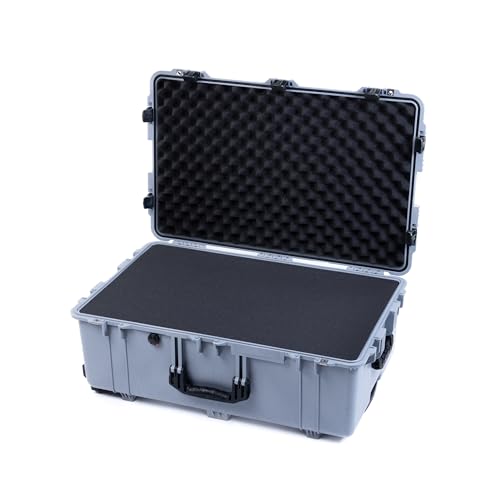 ColorCase Pelican 1650 Case Silver - Large Sized Rolling Waterproof Case with Pick & Pluck Foam & Convoluted Lid Foam - Black Handles & Latches - color: Black Handles & Latches