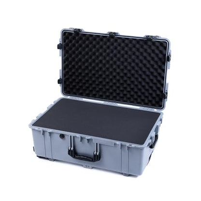 ColorCase Pelican 1650 Case Silver - Large Sized Rolling Waterproof Case with Pick & Pluck Foam & Convoluted Lid Foam - Black Handles & Latches - color: Black Handles & Latches