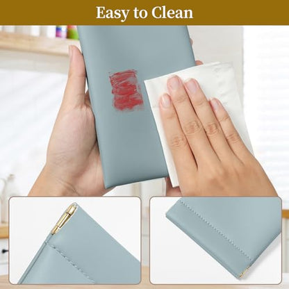 Squeeze Top Sunglass Case, New Organosilicon Soft PU Leather Eyeglass Glass Case Travel Large Sunglasses Pouch - color: Blue