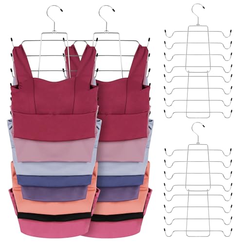 ZEDODIER 6 Pack Tank Top Hanger Space Saving, Bra Hangers for Closet Organizer, Hanging Bra Organizer Tank Tops Holder with 48 Hooks, Metal Closet Organizers and Storage Small Space Solutions, Silver - color: Silver, size: 6 Pack