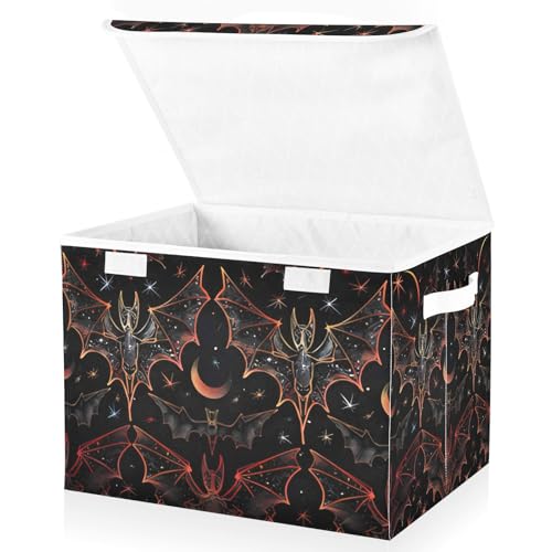 senya Halloween Baskets Collapsible Storage Bins with Lids, Goth Bat Star Storage Boxes Clothes Baskets for Organizing, B06D22020 - color: Halloween Bat