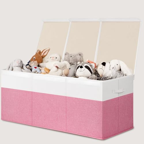 INDRESSME 185L Extra Large Toy Storage Box with Lid & Dividers, Sturdy Kids Toy Organizer Chest Bin for Playroom Bedroom Nursery, 39"x17"x17", (Pink & White) - color: Pink & White, size: 39"x17"x17"