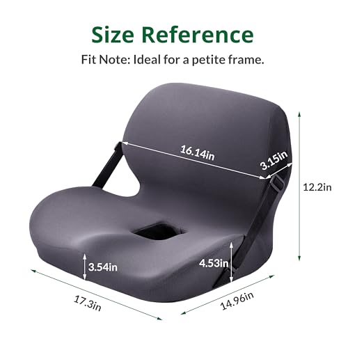 One-Piece Memory Foam Seat & Back Cushion - Lumbar Support, Adjustable Strap, Non-Slip Bottom - Breathable Removable Cover for Office Chair, Car, Truck (Grey) - color: Grey