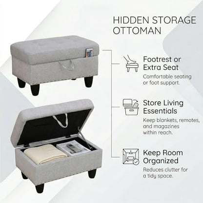 28.5 Inch Storage Ottoman Bench, Upholstered Ottoman with Hidden Storagefor Bedroom Living Room, End of Bed Foot Rest Stool, Light Gray - color: Light Gray