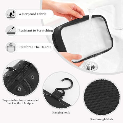 Toncoke Travel Toiletry Bag Set, Hanging Toiletry Bag Premium Faux Leather, Toiletry Bag for Women & Men, Travel Essentials Makeup Bag Water-resistant (Faux Leather Black) - color: Faux Leather Black