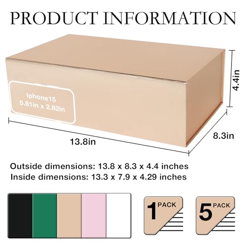 LFBOX Rose Gold Christmas Gift Box with Magnetic Lid 13.8x8.3x4.4 in, Bridesmaid Groomsman Proposal Box, Large Rectangle Storage Box 1 Pack - color: Rose Gold, size: 1 count (Pack of 1)