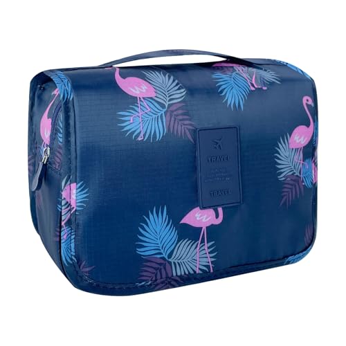 Portable Hanging Toiletry Bag for Travel,Small Multifunctional Makeup Cosmetic Bag for Women,Waterproof Travel Toiletries Organizer,Shower Bathroom Pouch with Hook for Gym,Camping - Navy Blue Flamingo - color: Navy Blue Flamingo