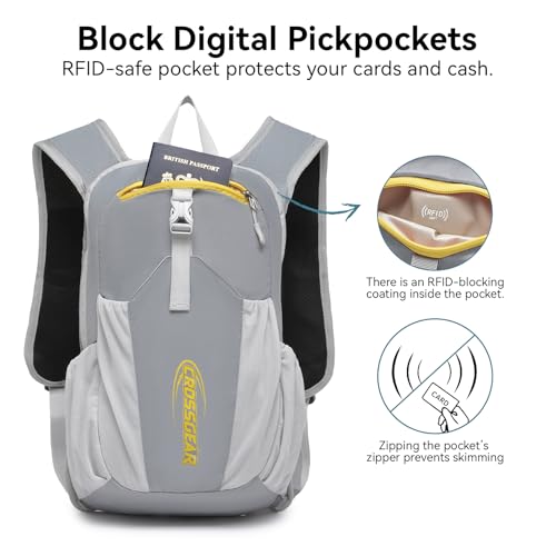 16L Small Hiking Backpack, CROSSGEAR Lightweight Waterproof Foldable Backpack, Travel Camping Outdoor Daypack for Women Men, Gray
