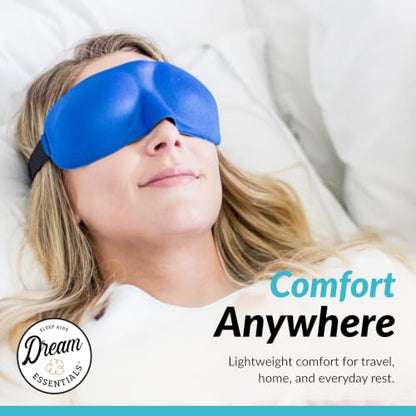 Dream Essentials Sweet Dreams Contoured Sleep Mask Kit, Royal Blue Eye Mask for Sleeping with Travel Pouch, Earplugs, Lash Space, Quick Release Strap, Light Blocking Travel Accessories Gift Set - color: Royal Blue