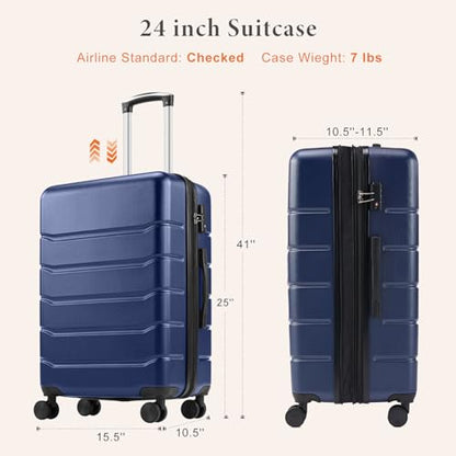 Sweetcrispy 24 Inch Checked Luggage, ABS Lightweight Rolling Hard Shell Suitcase with Smooth Spinner Wheels, Built-in TSA Lock, Durable Travel Suitcase for Business and Vacation Trip, Blue - color: Blue, size: 24 Inch