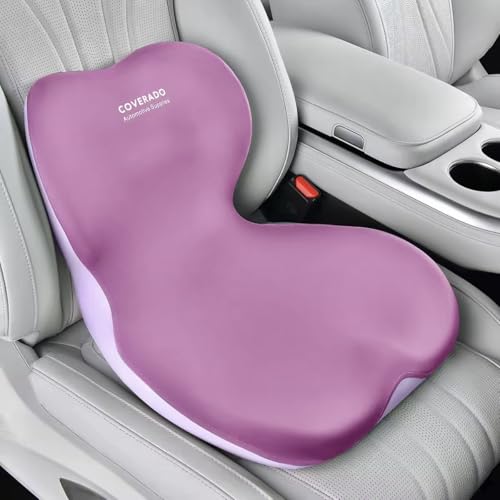 Coverado Car Seat Cushion and Lumbar Support Pillow One Piece, Memory Foam Ergonomic Back Support Driving Seat Cushion for Back Pain, Non-Slip Washable Cushion for Car, Driver, Office - color: Purple, size: 1 Piece