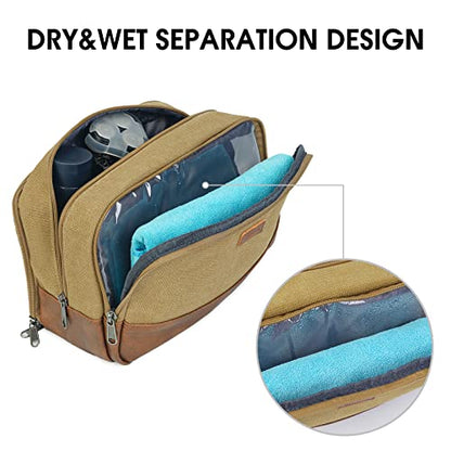 WANDF Travel Toiletry Bag for Men Large Toiletries Shaving Bag Water Resistant Hanging Dopp Kit Travel Accessories Bag for Women Men (Khaki) - color: Khaki