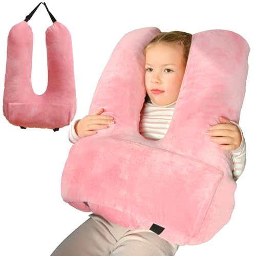 Travel Pillow, Car Pillow for Kids & Adults, Kid Travel Sleeping Pillows for Neck & Body Support, Car Travel Essentials Pillow on Road Trips, Pink - color: Pink