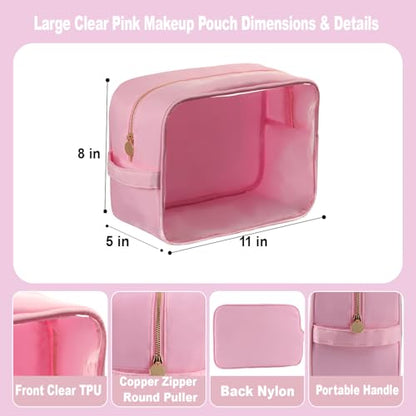 Clear Large Makeup Bag Travel Essentials Toiletry Bag Cosmetic Pouch Gifts for Women Nylon Bathroom Bag XL, Light Pink - color: Clear Light Pink, size: XL