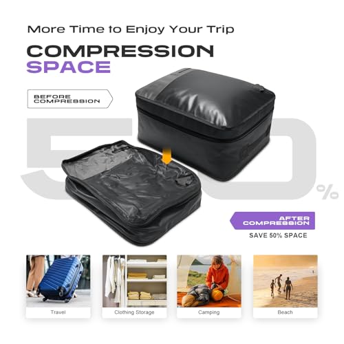 ETROL TPU Vacuum Bag for Travel, 70D Nylon Reusable Compression Bag with IP67 Waterproof Zipper, Compression Packing Cubes for Clothing, Space Saver Bags for Luggage (Full Open, Grey,1Pcs+Pump) - color: Full Open, Grey,1Pcs+Pump
