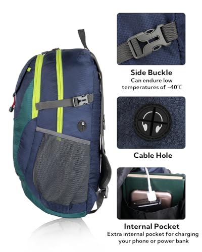 WATERFLY Lightweight Packable Hiking Backpack: 30L Foldable Travel Daypack Ultralight Camping Day Pack for Woman Man - color: Green & Yellow