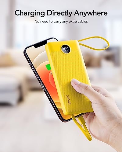 VRURC Portable Charger with Built-in Cables, USB C Portable Phone Charger 10000mAh, Lightweight Power Bank with 5 Output 2 Input Compatible with Smart Phones,Samsung,Android etc-Yellow(1 Pack) - color: Yellow