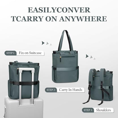 GOLF SUPAGS Convertible Laptop Backpack for Women Casual Daypack Notebook Tote Bag for Work College Travel Leisure (Atrovirens) - color: Atrovirens