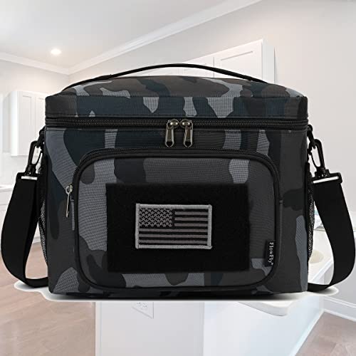 FlowFly Lunch Bag, Insulated Cooler, Thermal Lunch Box Tote with MOLLE/PALS Webbing, Adjustable Padded Shoulder Strap, for Tactical Men Women Adults and Boys Girls Kids (Black#Camo, Large) - color: Black#Camo, size: Large