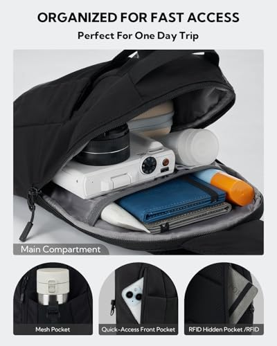 WATERFLY Small Crossbody Sling Backpack: RFID Blocking Anti Theft Sling Bag Travel Daypack Man Woman - color: Black