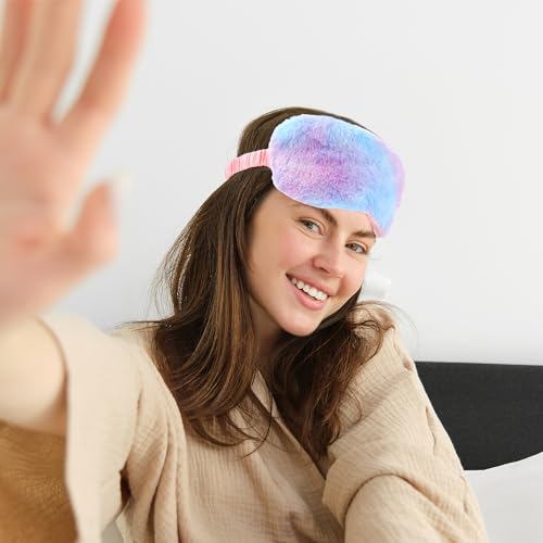 2 Pack Plush Sleeping Eye Mask Soft Plush Eye Mask Fuffy Eye Cover Comfortable Sleep Mask Blindfold Rainbow Faux Fur Eye Shade for Women, Men and Kids Travel Nap Sleeping - color: Rainbow